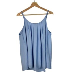 Zenana Outfitters Light Blue Pleated Neck Tank Top L
